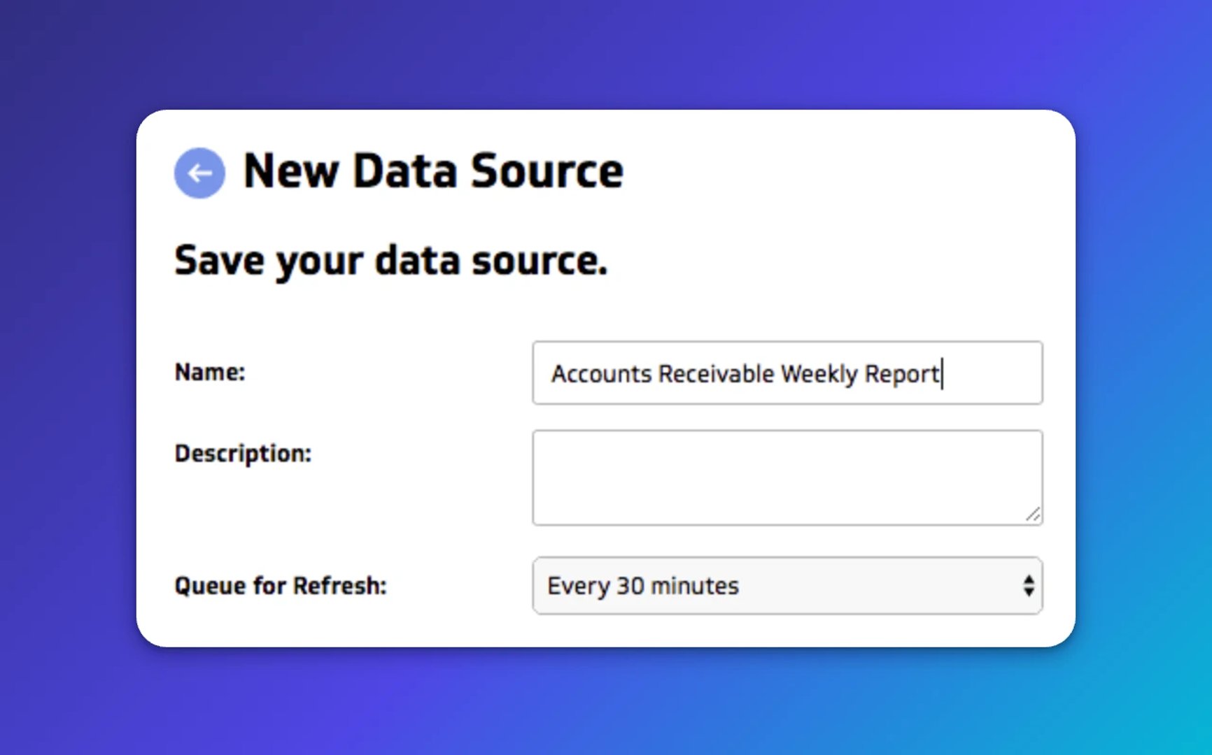 acounts receivable data into a dashboard | new data source