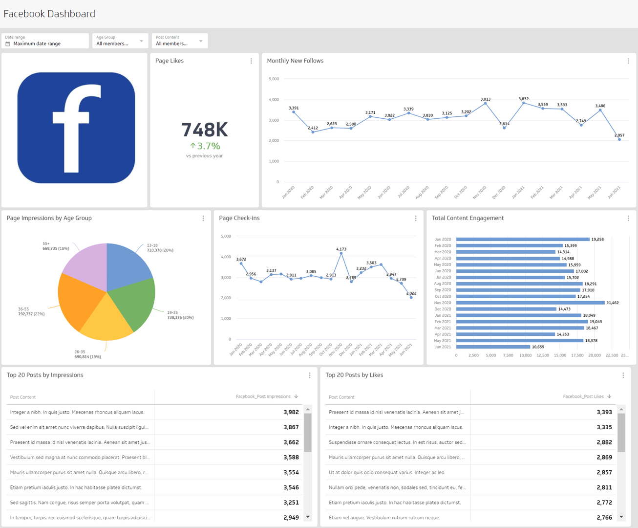 Related Dashboard Examples - Facebook Analytics Dashboard
