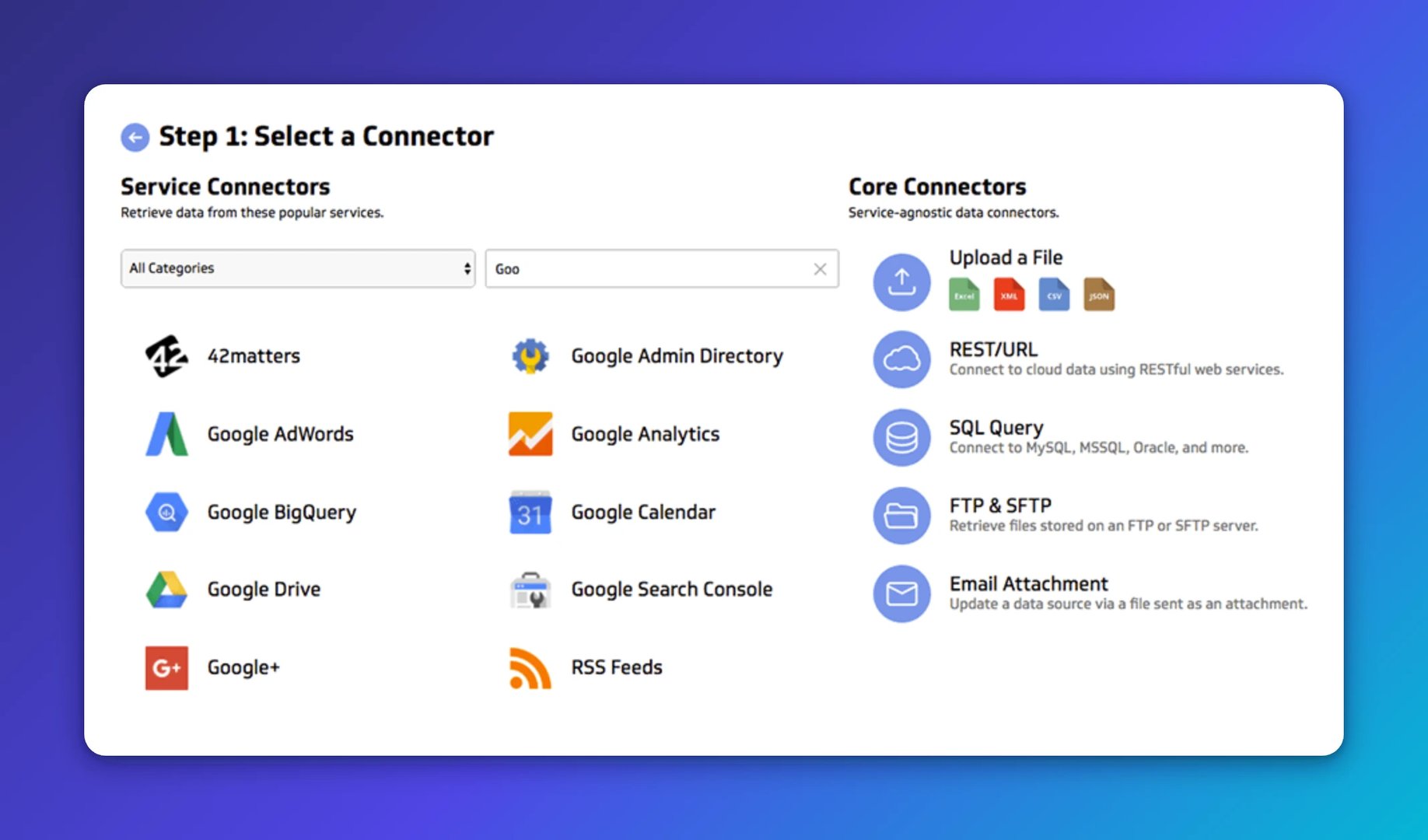 acounts receivable data into a dashboard | select a connector