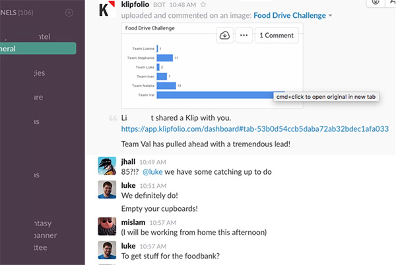 Shared Klip in Slack