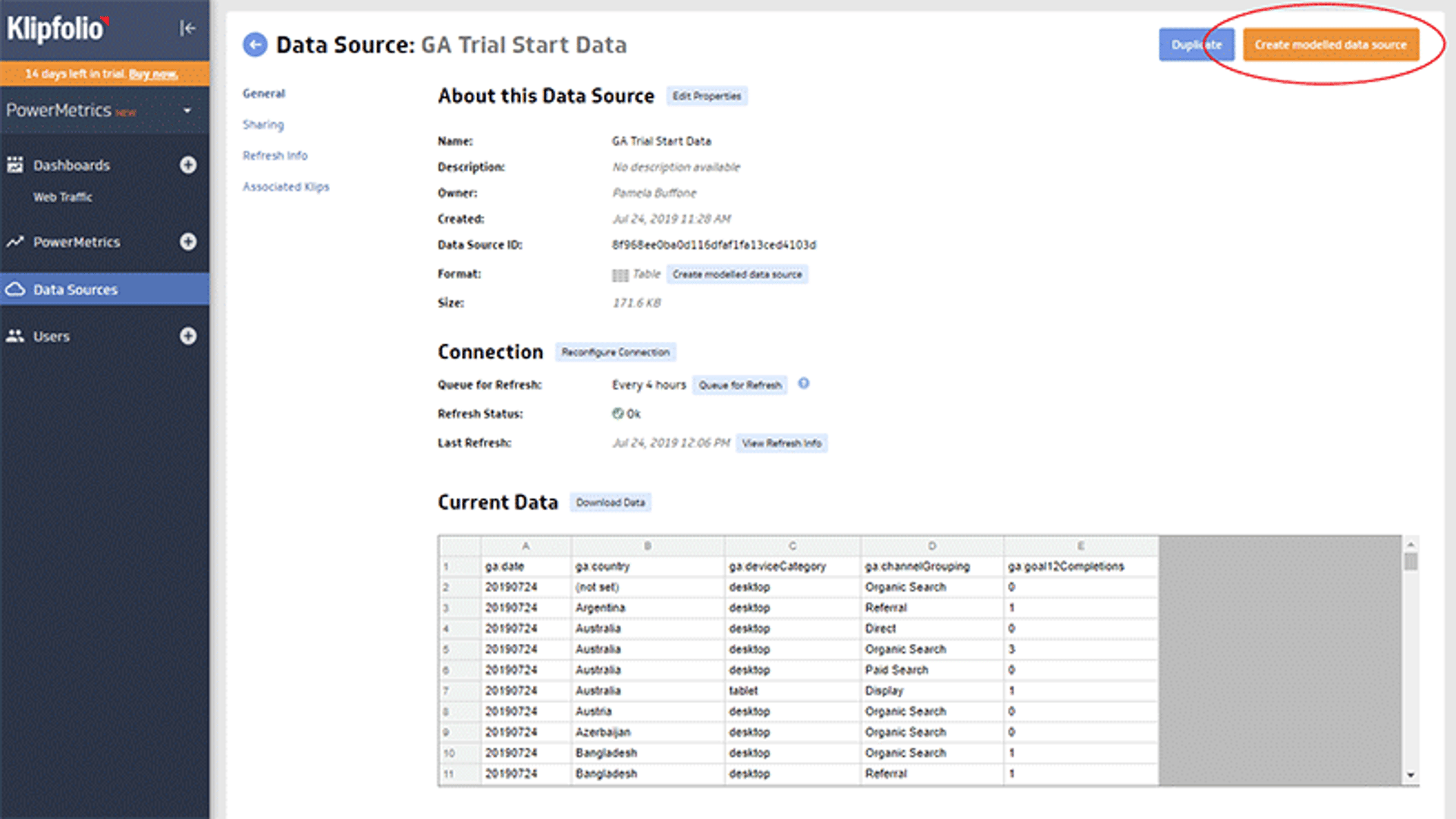 How to Work with Ga Data in Klipfolio Ga Data Source Model 1