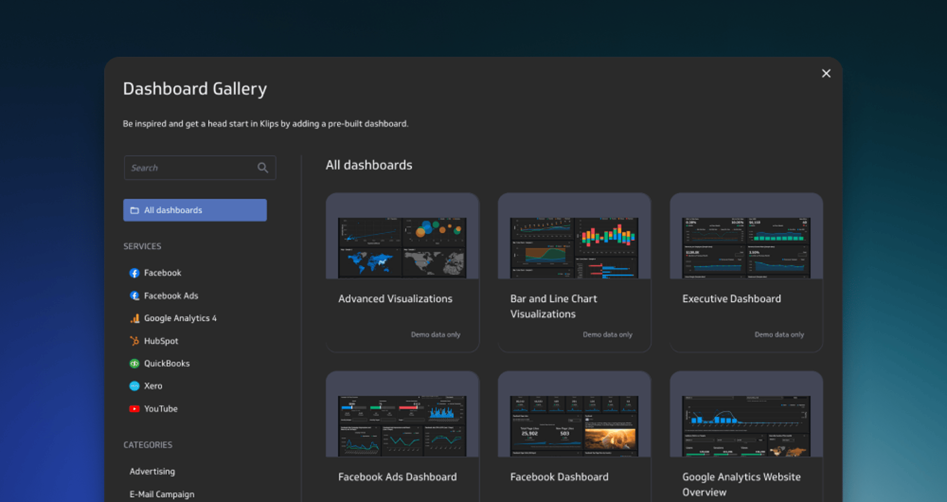 Pre-built Klip dashboards