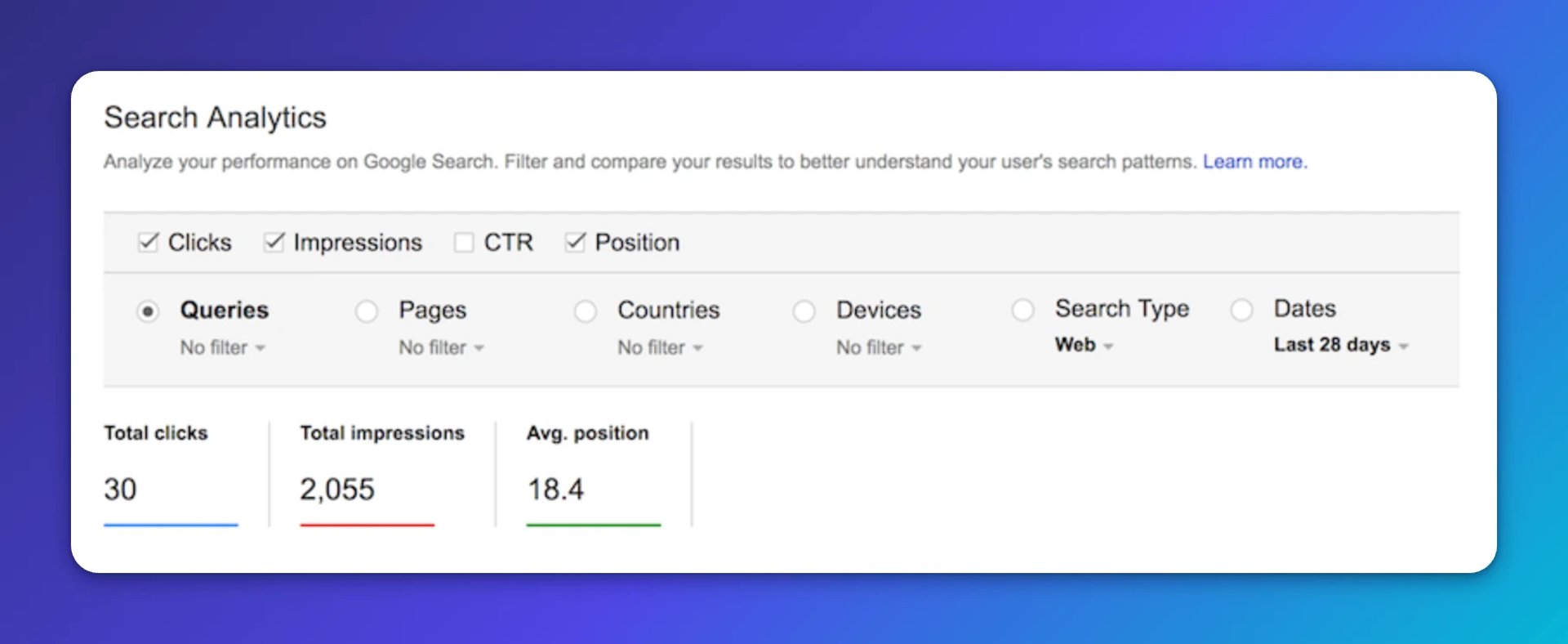 search analytics panel