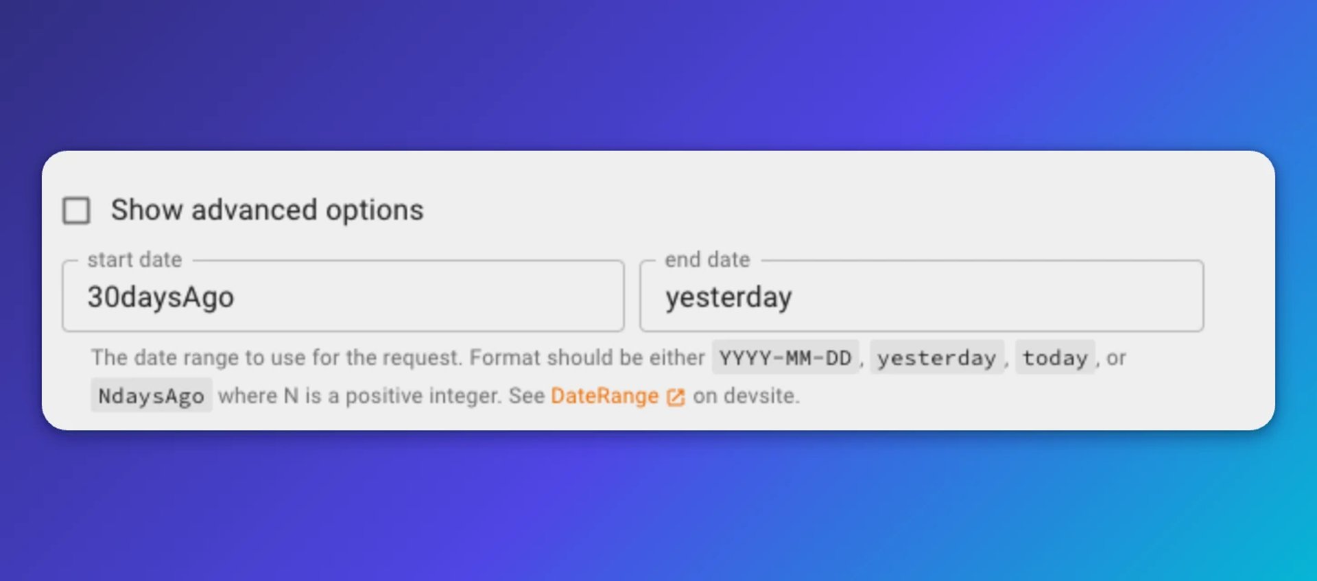 Google Analytics Query Explorer Datarange