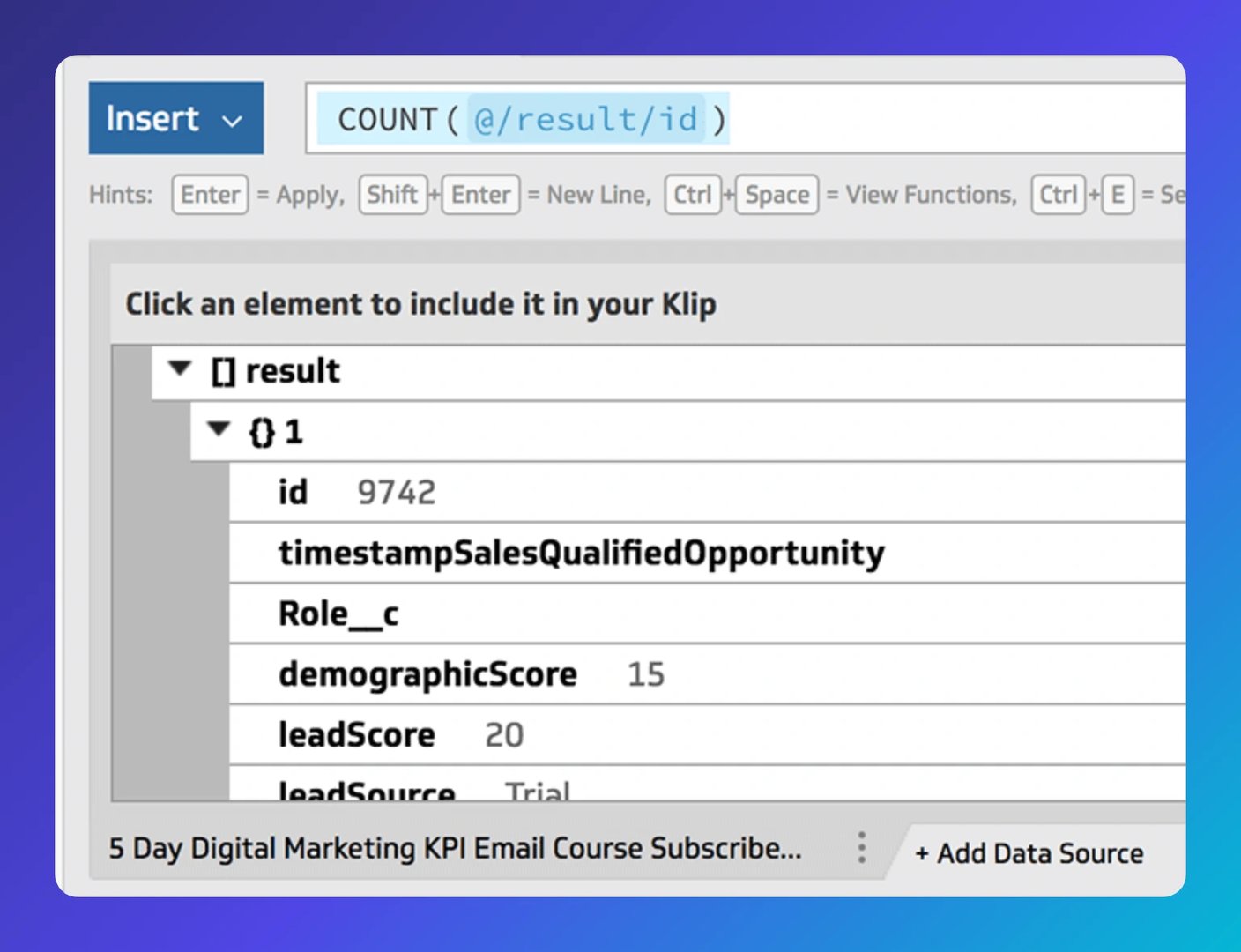 Klipfolio formula bar count result