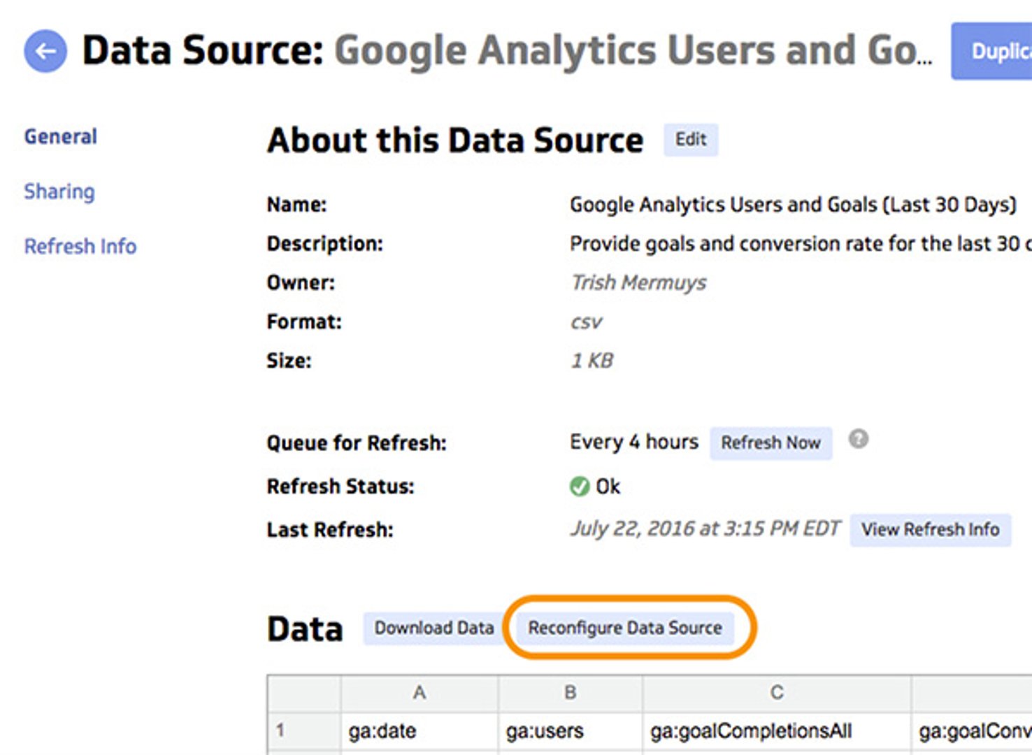 Date Range Reconfigure Data Source