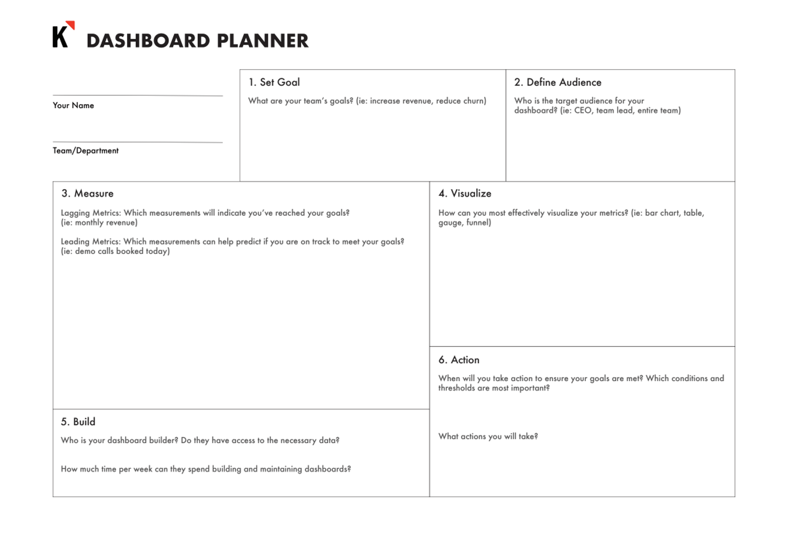 Print out the Dashboard Planner Worksheet