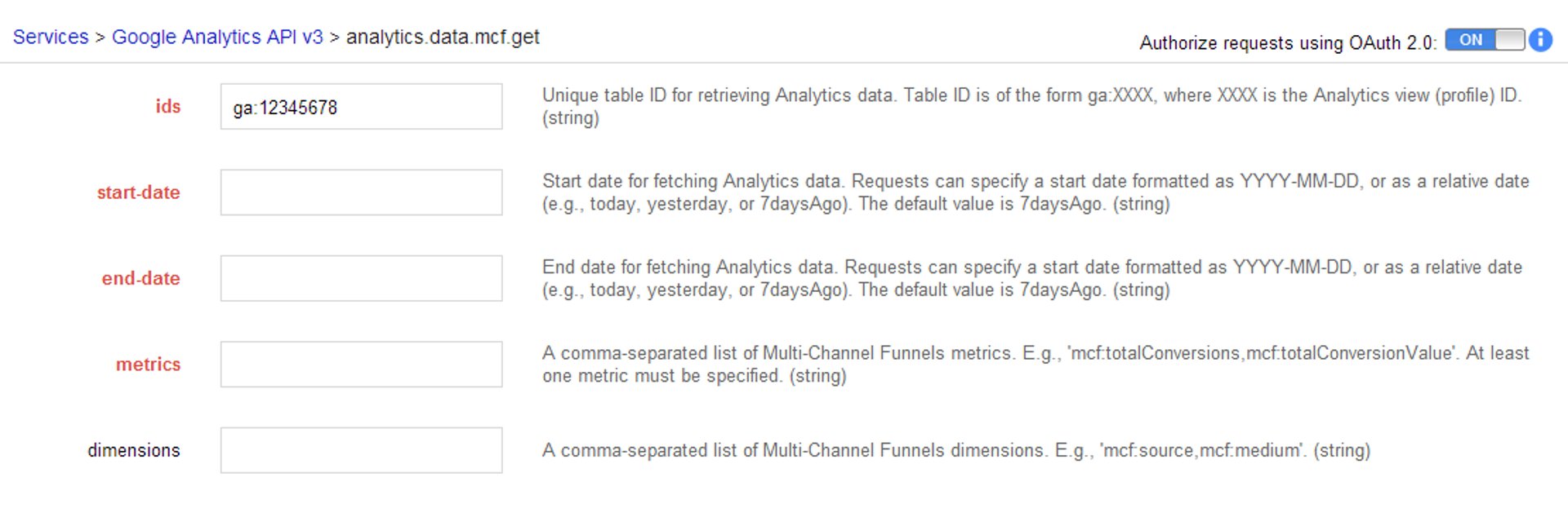 Multi Channel Funnel API Table ID
