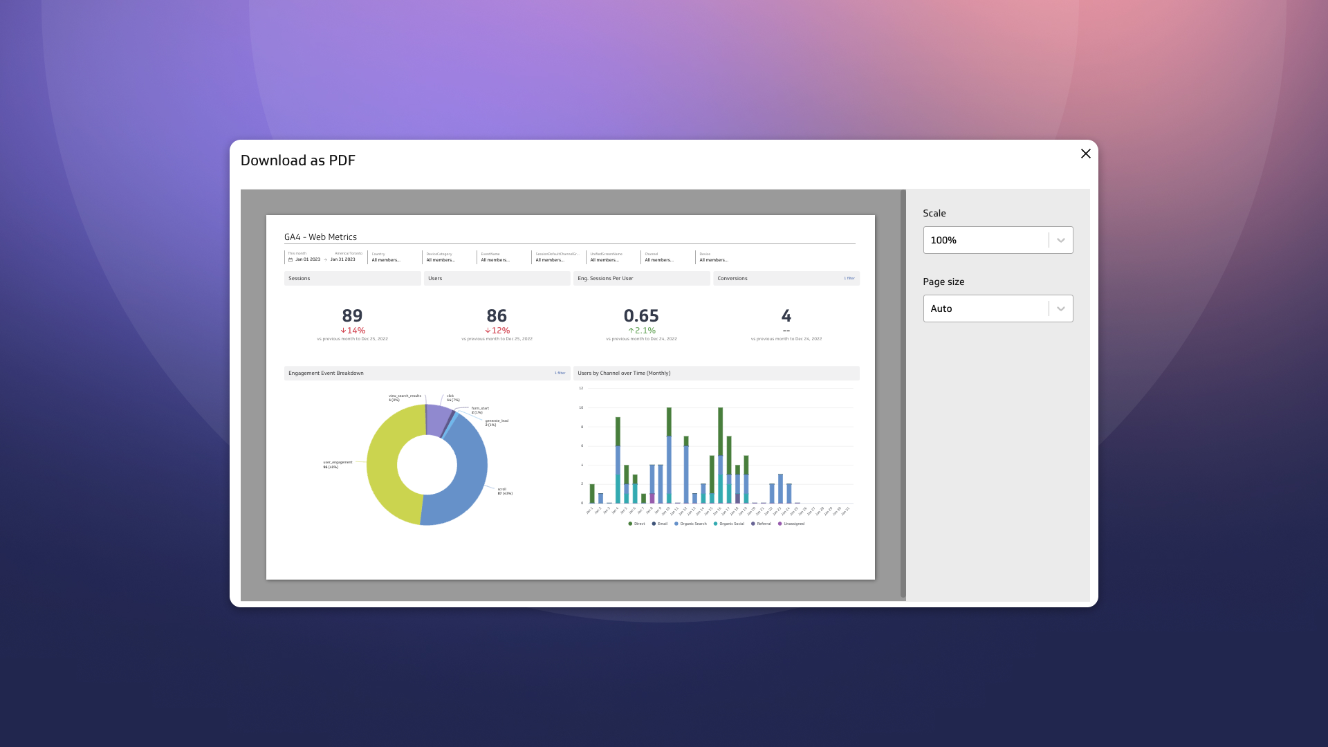 Share your PowerMetrics dashboard as a PDF