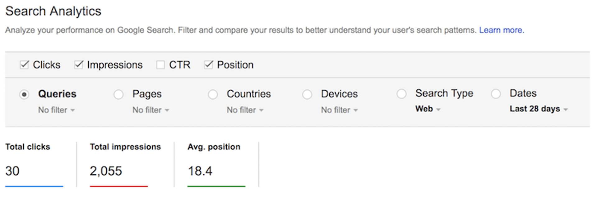 Search Analytics Panel