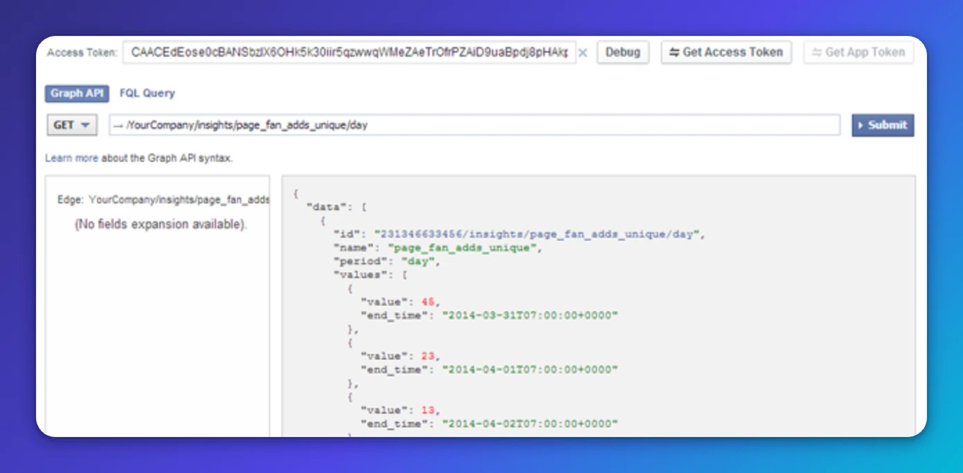klipfolio - facebook select page insights