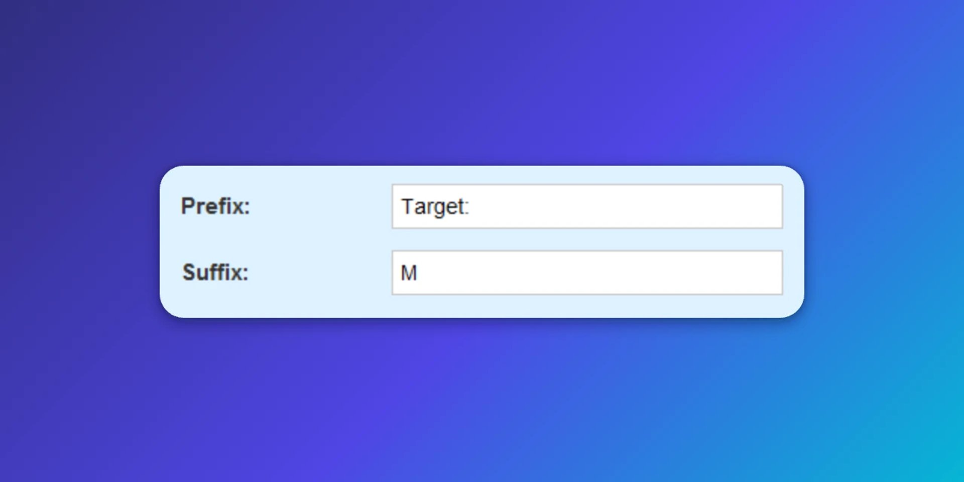 Klipfolio gauge settings showing Prefix and Suffix fields, with M entered in the Suffix field