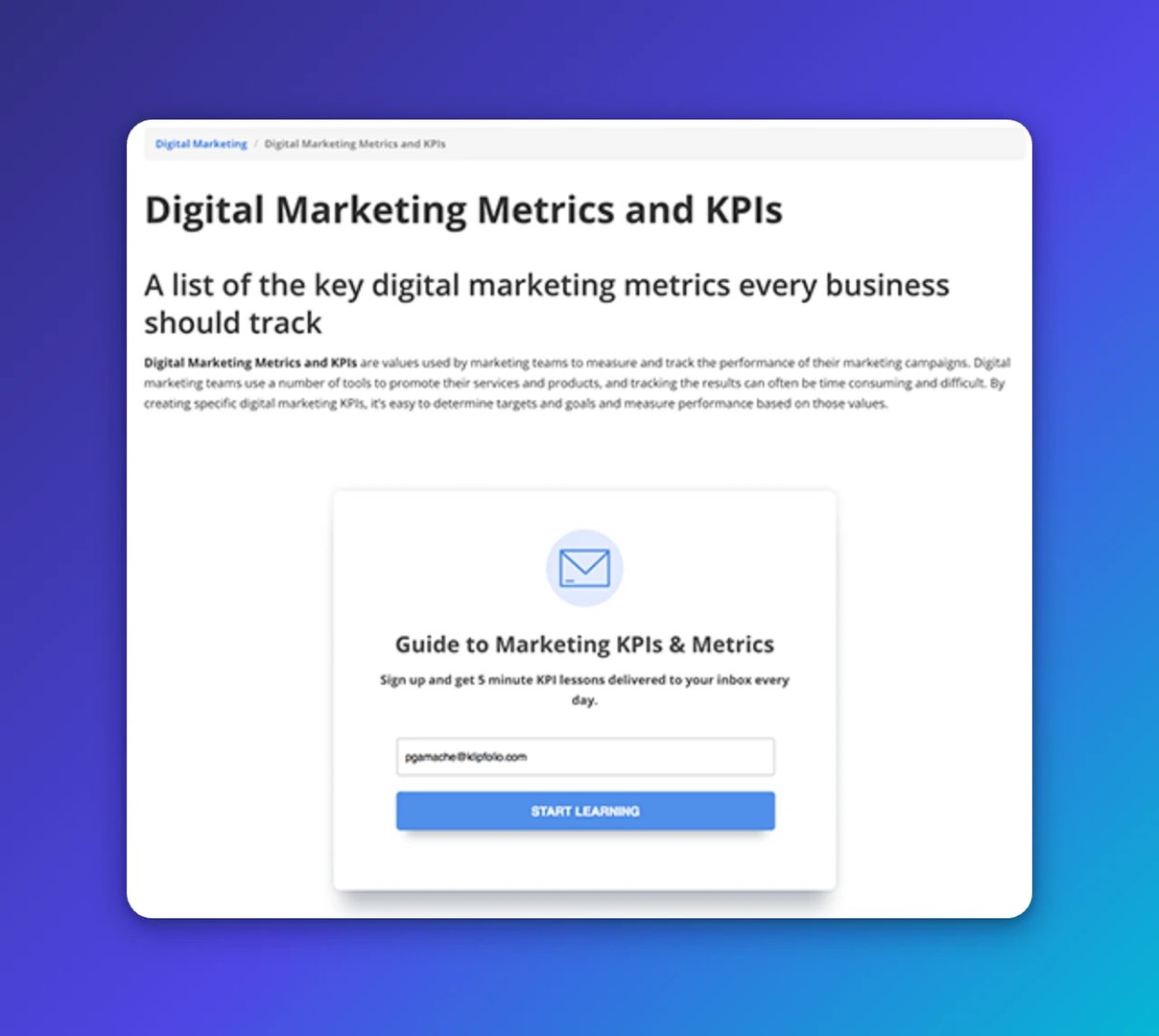 Drupal form digital marketing metrics and KPIs
