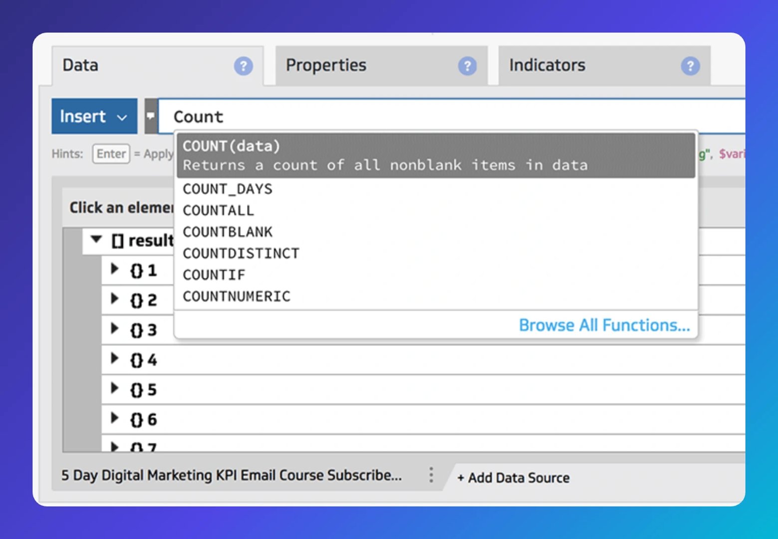 Klipfolio formula bar count function