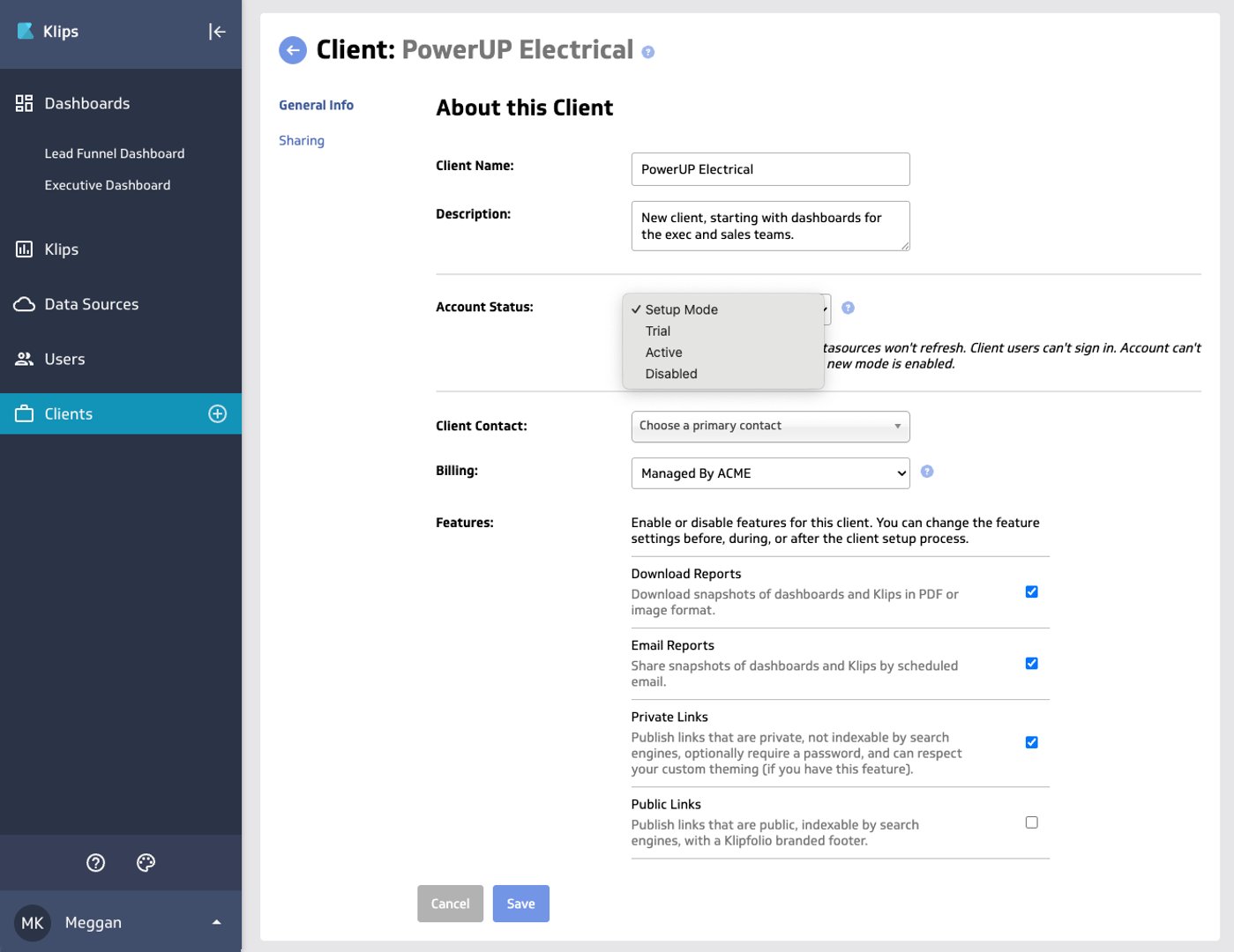 Klips Client Management Details