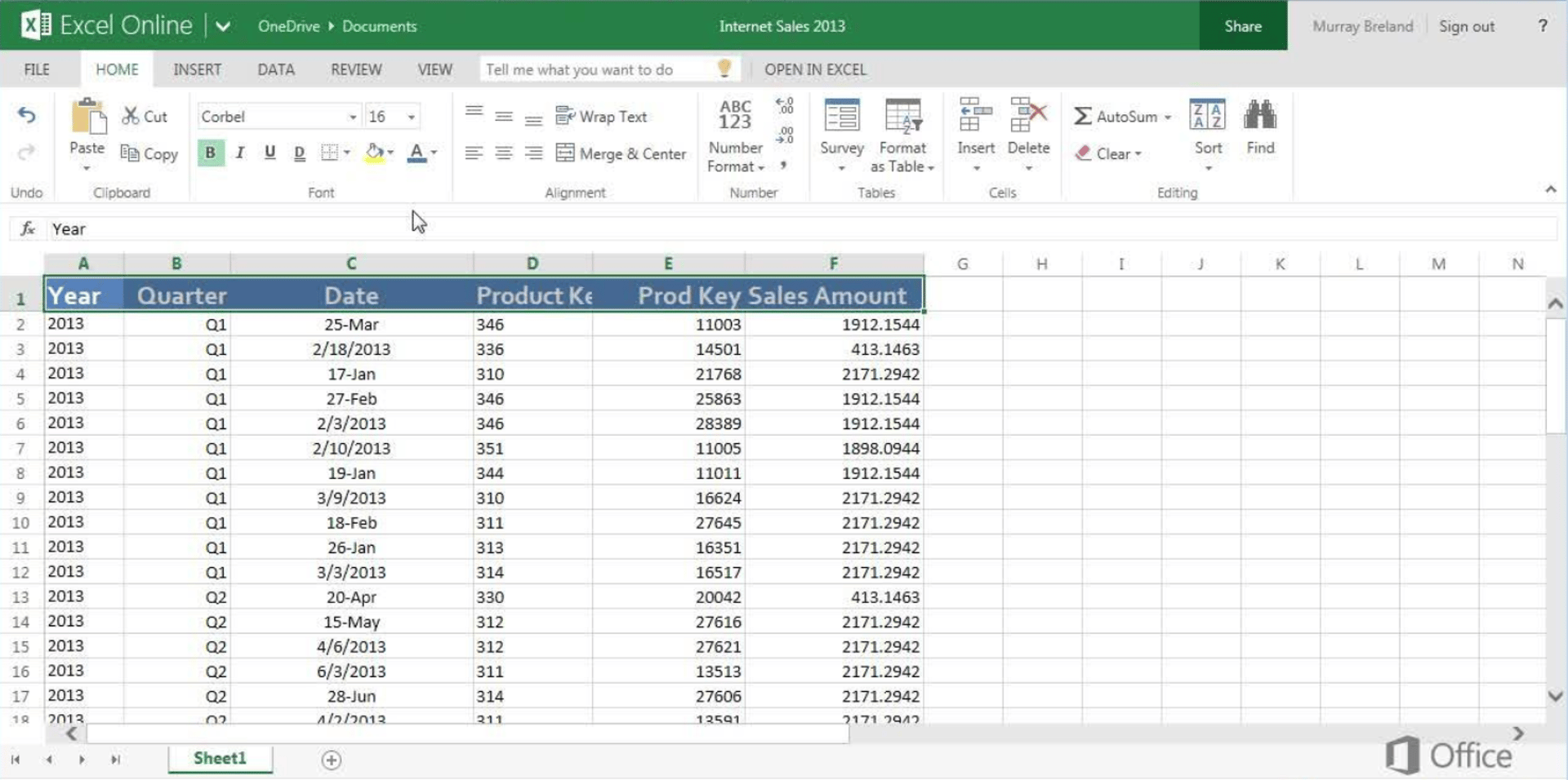 Microsoft Excel Online