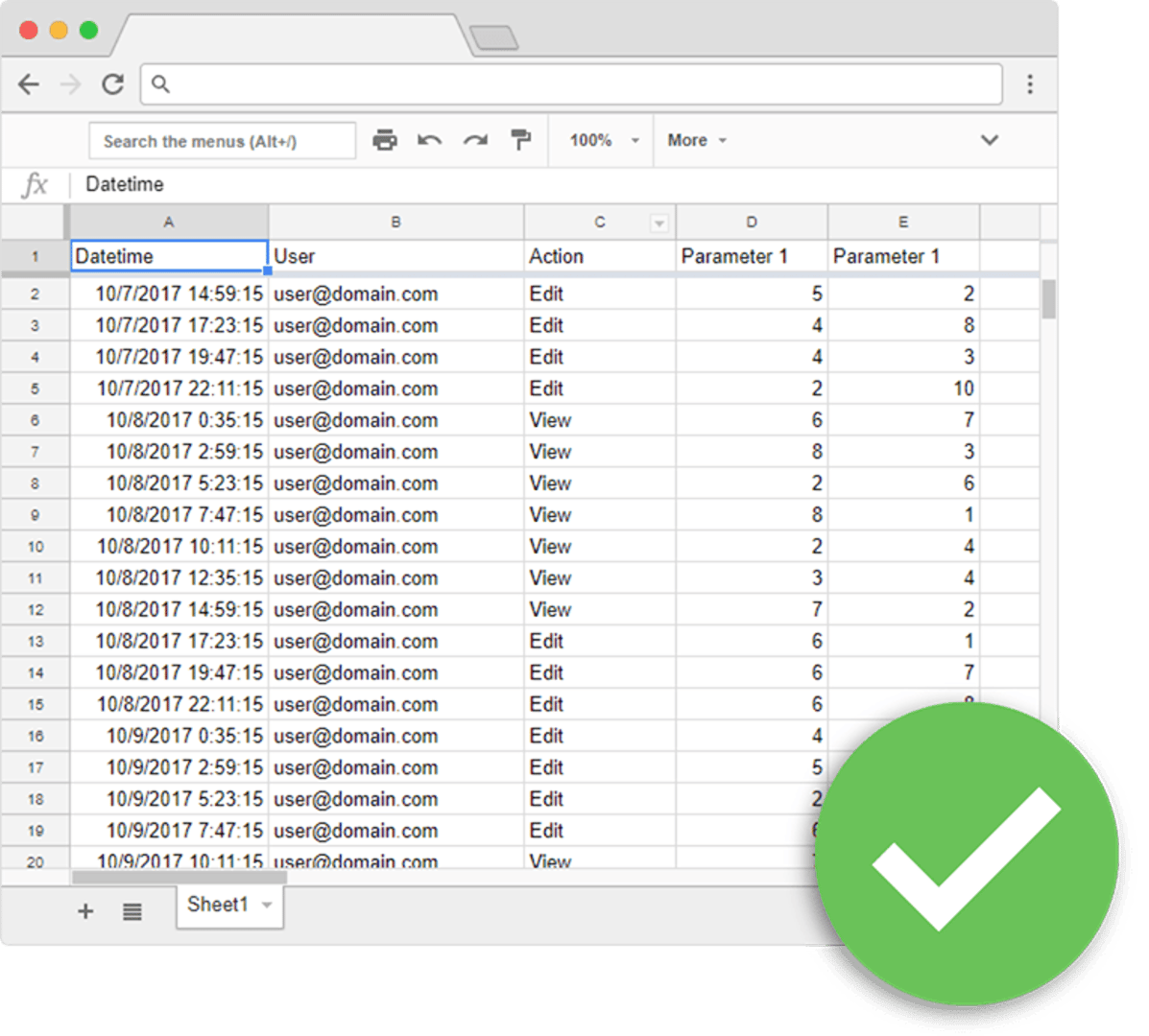 Google sheets best practices | database layout spreadsheet green circle