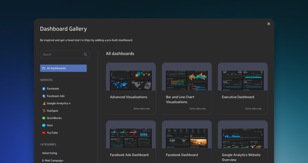 Pre-built Klip dashboards